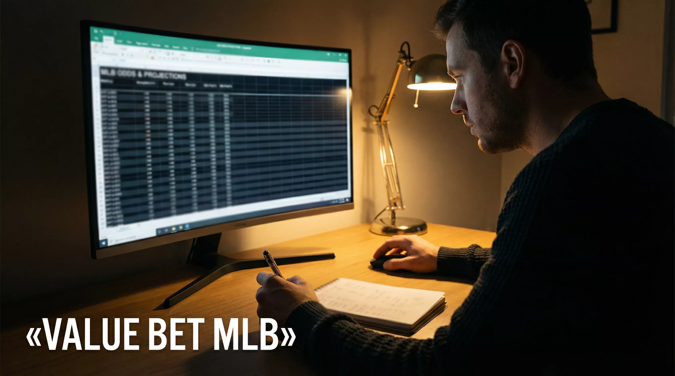 Homme analysant des données de cotes baseball sur un écran d'ordinateur